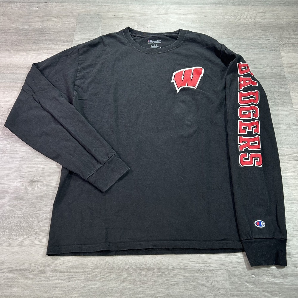 Wisconsin Badgers Shirt Mens Large Black NCAA Football Champion Long Sleeve